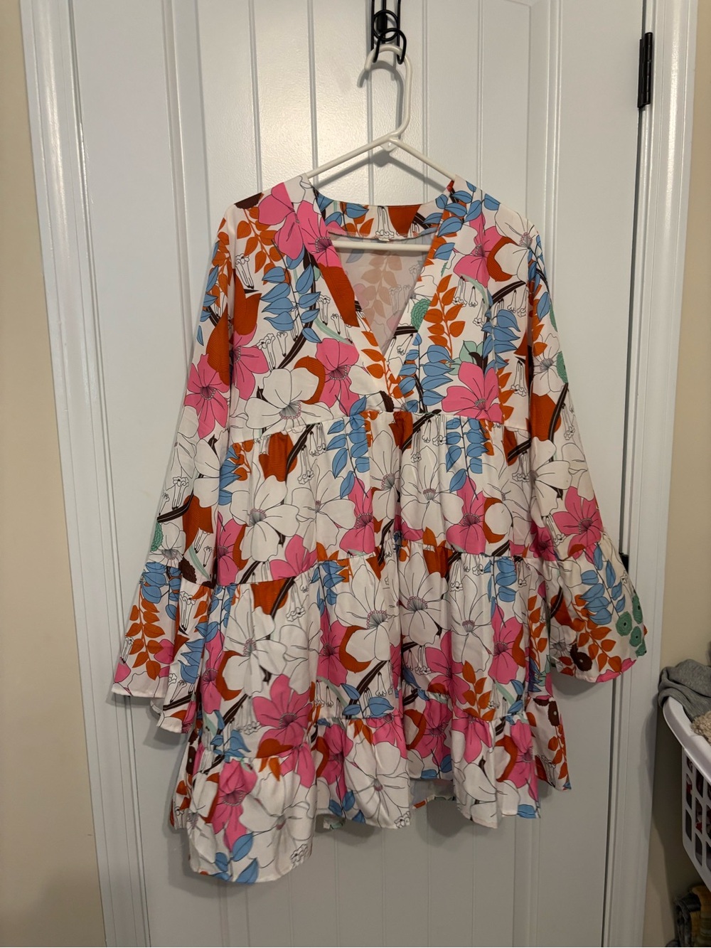 Floral Tiered Kids Dress in Cream, Pink & Blue